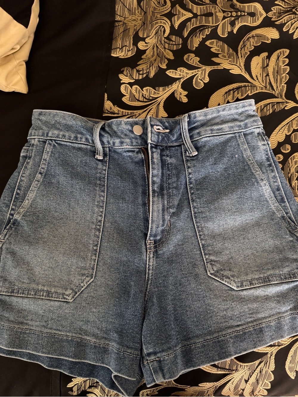 Just Black Washed Light Blue High-Rise Denim Shorts